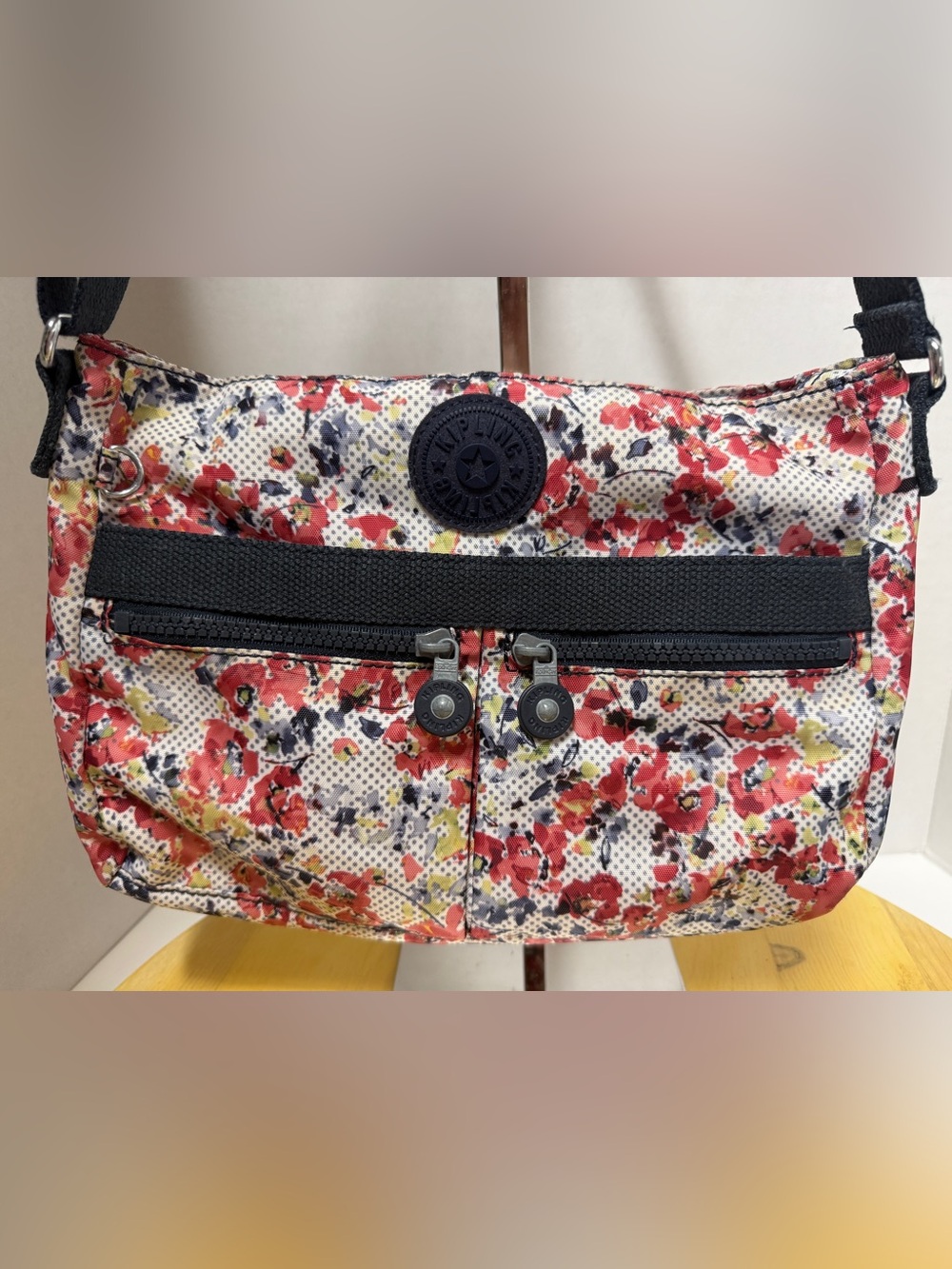 Kipling RETIRED Angie Crossbody Bag Purse Floral Pattern Polka Dot Busy Blossoms
